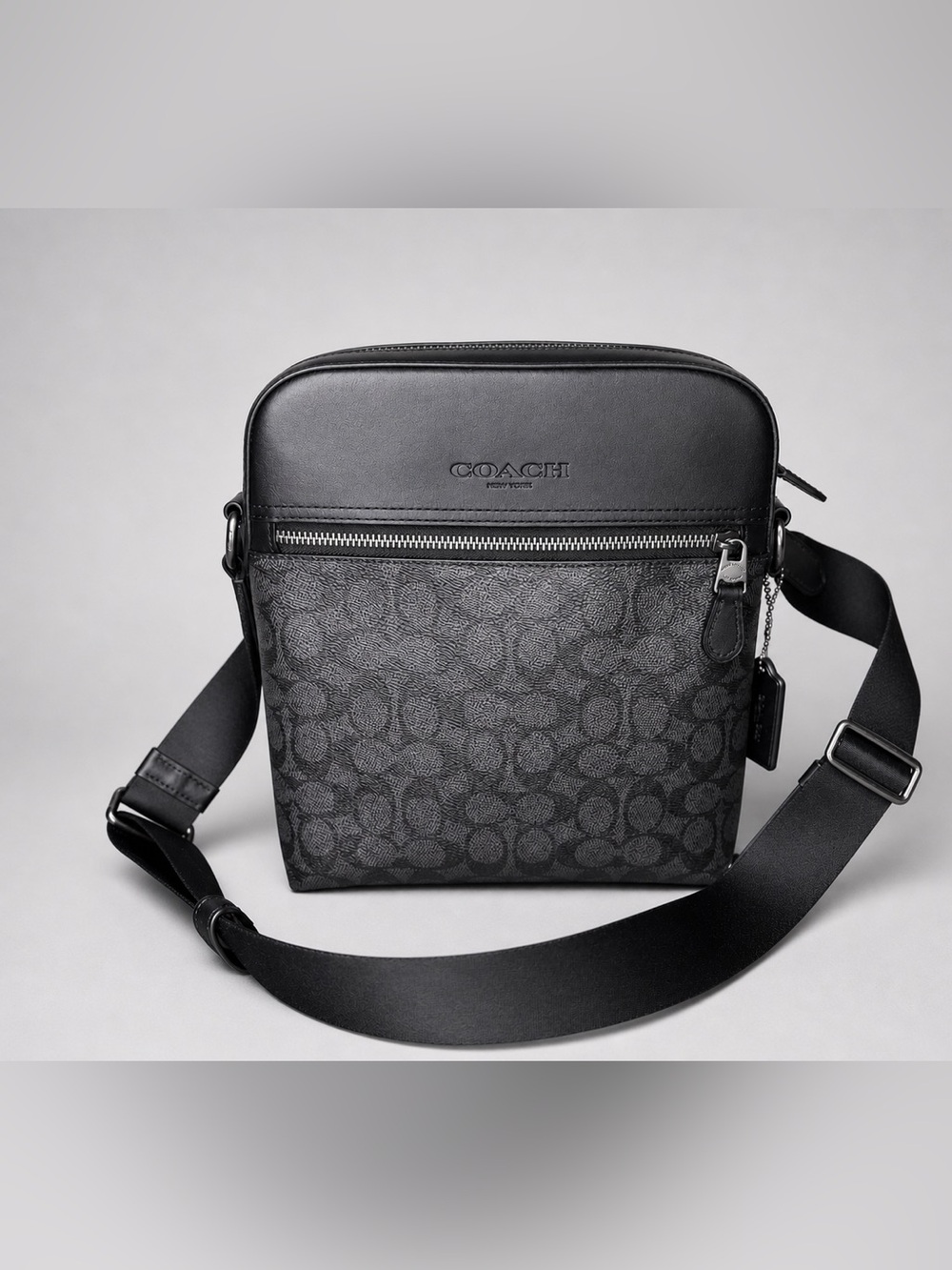 Coach Men’s Charcoal Signature Crossbody Bag Black Leather Trim Messenger